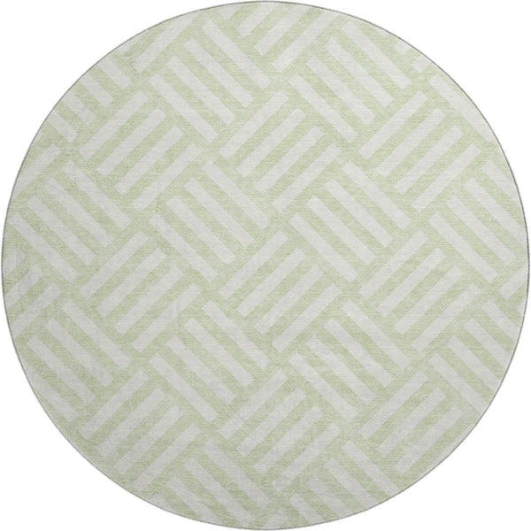 HomeRoots 8' Mint Green & Ivory Geometric Washable Round Rug with UV Protection for Modern Living Spaces 652380