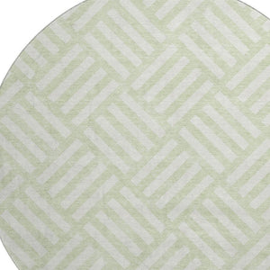 HomeRoots 8' Mint Green & Ivory Geometric Washable Round Rug with UV Protection for Modern Living Spaces 652380