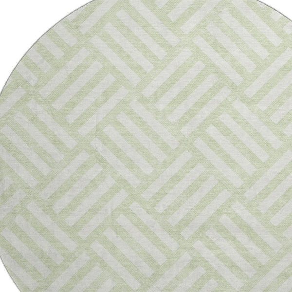 HomeRoots 8' Mint Green & Ivory Geometric Washable Round Rug with UV Protection for Modern Living Spaces 652380