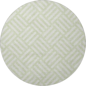 HomeRoots 8' Mint Green & Ivory Geometric Washable Round Rug with UV Protection for Modern Living Spaces 652380