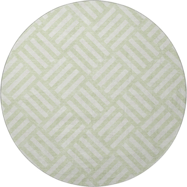 HomeRoots 8' Mint Green & Ivory Geometric Washable Round Rug with UV Protection for Modern Living Spaces 652380