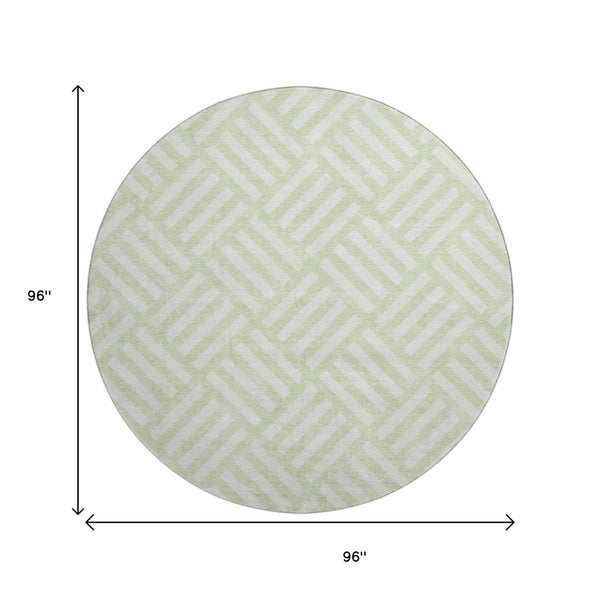 HomeRoots 8' Mint Green & Ivory Geometric Washable Round Rug with UV Protection for Modern Living Spaces 652380