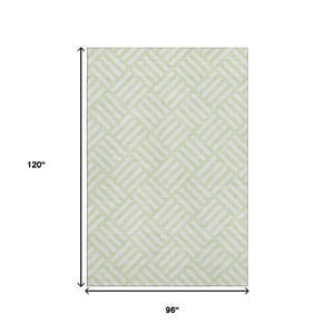 HomeRoots 8' X 10' Mint Green & Ivory Area Rug - Stylish Geometric Design, UV Protection & Washable Care 652381