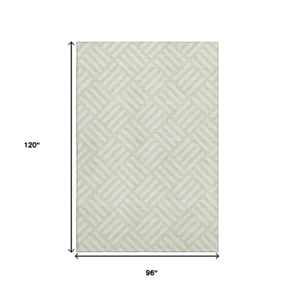 HomeRoots 8' X 10' Mint Green & Ivory Area Rug - Stylish Geometric Design, UV Protection & Washable Care 652381