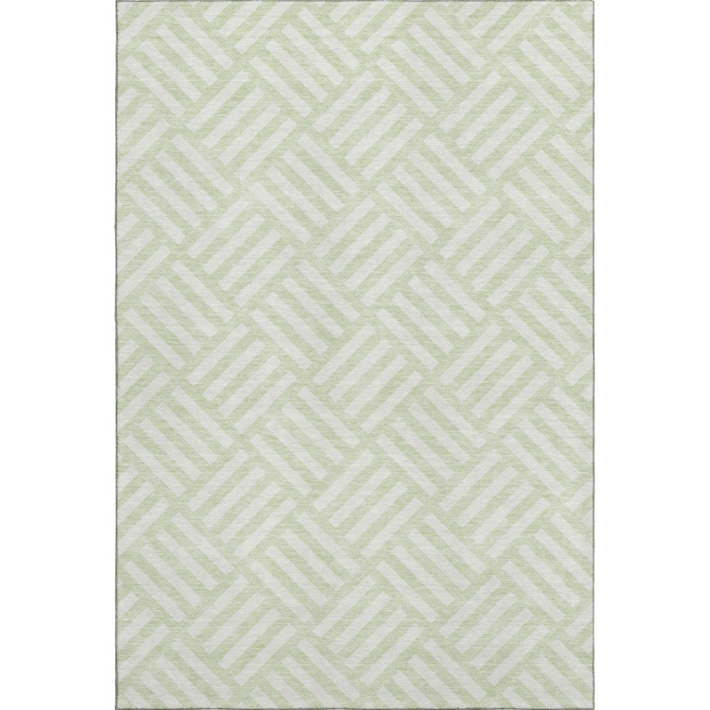 HomeRoots 8' X 10' Mint Green & Ivory Area Rug - Stylish Geometric Design, UV Protection & Washable Care 652381