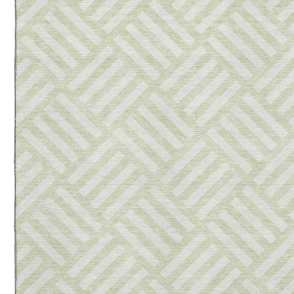 HomeRoots 8' X 10' Mint Green & Ivory Area Rug - Stylish Geometric Design, UV Protection & Washable Care 652381