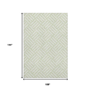 HomeRoots 9' x 12' Mint Green Geometric Area Rug - Washable, UV-Protected, Ideal for Living Rooms & Patios 652382