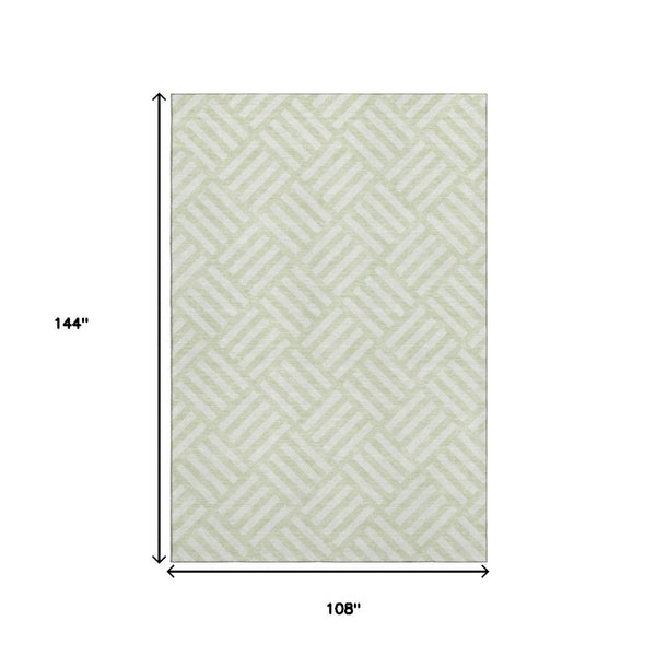 HomeRoots 9' x 12' Mint Green Geometric Area Rug - Washable, UV-Protected, Ideal for Living Rooms & Patios 652382