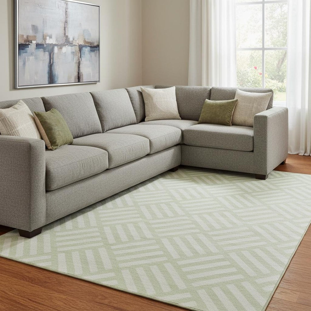 HomeRoots 9' x 12' Mint Green Geometric Area Rug - Washable, UV-Protected, Ideal for Living Rooms & Patios 652382