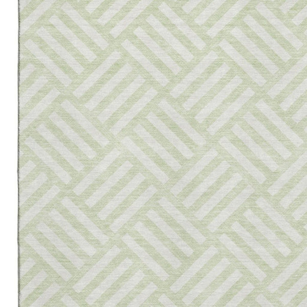 HomeRoots 9' x 12' Mint Green Geometric Area Rug - Washable, UV-Protected, Ideal for Living Rooms & Patios 652382
