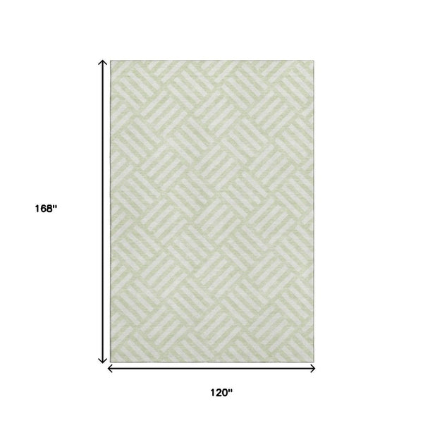 HomeRoots 10' X 14' Mint Green and Ivory Geometric Washable Area Rug - Durable, UV-Protected & Stylish Decor 652383