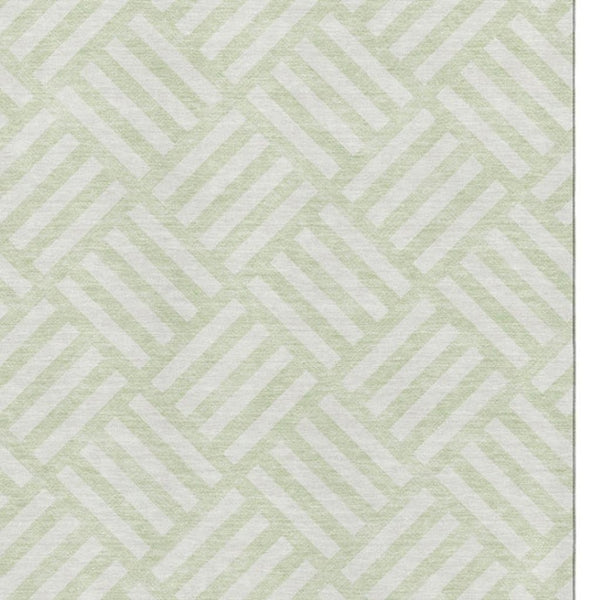 HomeRoots 10' X 14' Mint Green and Ivory Geometric Washable Area Rug - Durable, UV-Protected & Stylish Decor 652383