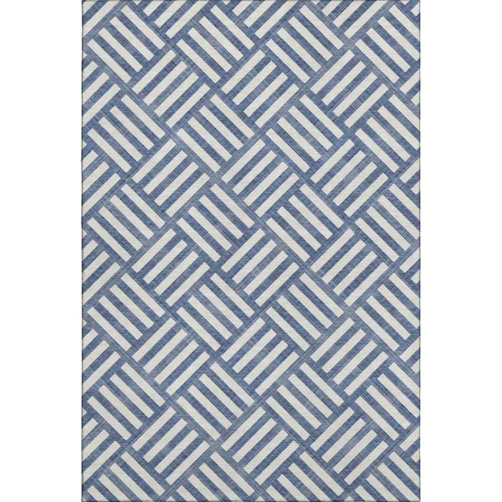 HomeRoots 5' X 8' Navy Blue Geometric Washable Area Rug - Soft, Durable, Stain-Resistant with UV Protection! 652385