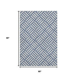HomeRoots 5' X 8' Navy Blue Geometric Washable Area Rug - Soft, Durable, Stain-Resistant with UV Protection! 652385