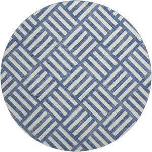 HomeRoots 8' Navy Blue Geometric Round Rug - Washable, UV Protected, Durable Design for High-Traffic Areas 652386