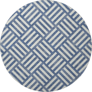 HomeRoots 8' Navy Blue Geometric Round Rug - Washable, UV Protected, Durable Design for High-Traffic Areas 652386