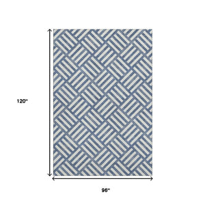 HomeRoots 8' X 10' Stylish Navy Blue & Ivory Geometric Area Rug – Washable, Durable, UV Protected for Homes 652387