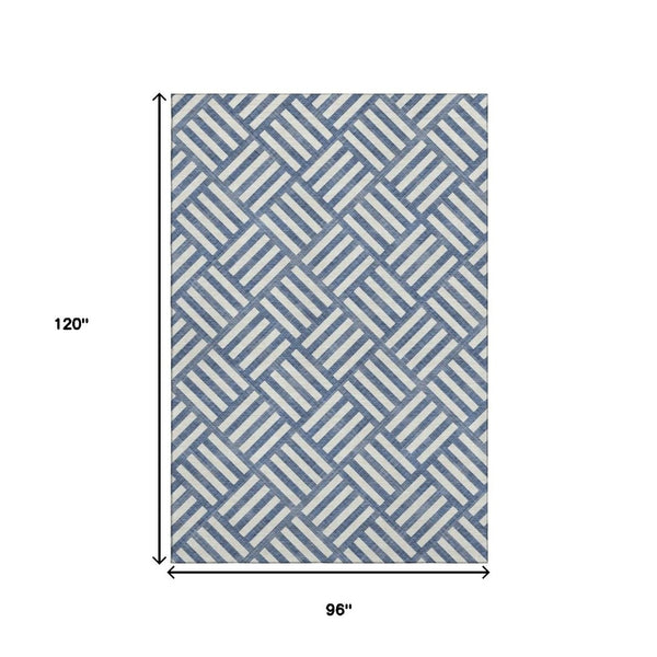 HomeRoots 8' X 10' Stylish Navy Blue & Ivory Geometric Area Rug – Washable, Durable, UV Protected for Homes 652387