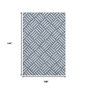 HomeRoots 9' X 12' Navy Blue Geometric Area Rug - Washable, UV Protected, Stain Resistant, Modern Design 652388