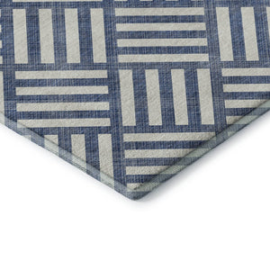 HomeRoots 9' X 12' Navy Blue Geometric Area Rug - Washable, UV Protected, Stain Resistant, Modern Design 652388