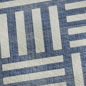 HomeRoots 9' X 12' Navy Blue Geometric Area Rug - Washable, UV Protected, Stain Resistant, Modern Design 652388