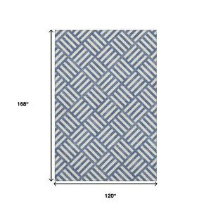 HomeRoots 10' Navy Blue & Ivory Geometric Area Rug - Washable, UV Protected, Stain-Resistant for Modern Homes 652389
