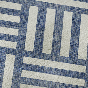 HomeRoots 10' Navy Blue & Ivory Geometric Area Rug - Washable, UV Protected, Stain-Resistant for Modern Homes 652389