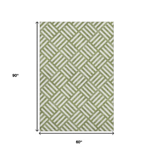 HomeRoots 5' X 8' Olive Green & Ivory Geometric Washable Area Rug - Durable, Stain Resistant & UV Protected! 652391