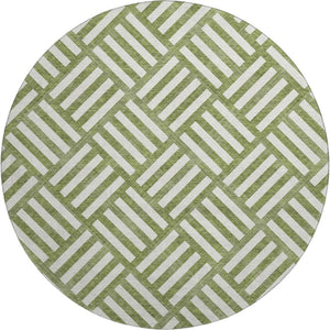 HomeRoots 8' Olive Green and Ivory Geometric Round Rug – Washable, UV-Protected, Durable for Home & Outdoor Use 652392
