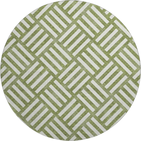 HomeRoots 8' Olive Green and Ivory Geometric Round Rug – Washable, UV-Protected, Durable for Home & Outdoor Use 652392