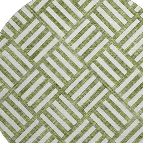 HomeRoots 8' Olive Green and Ivory Geometric Round Rug – Washable, UV-Protected, Durable for Home & Outdoor Use 652392