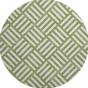 HomeRoots 8' Olive Green and Ivory Geometric Round Rug – Washable, UV-Protected, Durable for Home & Outdoor Use 652392