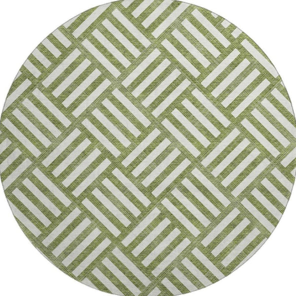HomeRoots 8' Olive Green and Ivory Geometric Round Rug – Washable, UV-Protected, Durable for Home & Outdoor Use 652392