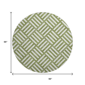 HomeRoots 8' Olive Green and Ivory Geometric Round Rug – Washable, UV-Protected, Durable for Home & Outdoor Use 652392