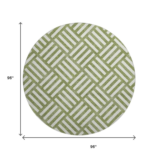 HomeRoots 8' Olive Green and Ivory Geometric Round Rug – Washable, UV-Protected, Durable for Home & Outdoor Use 652392