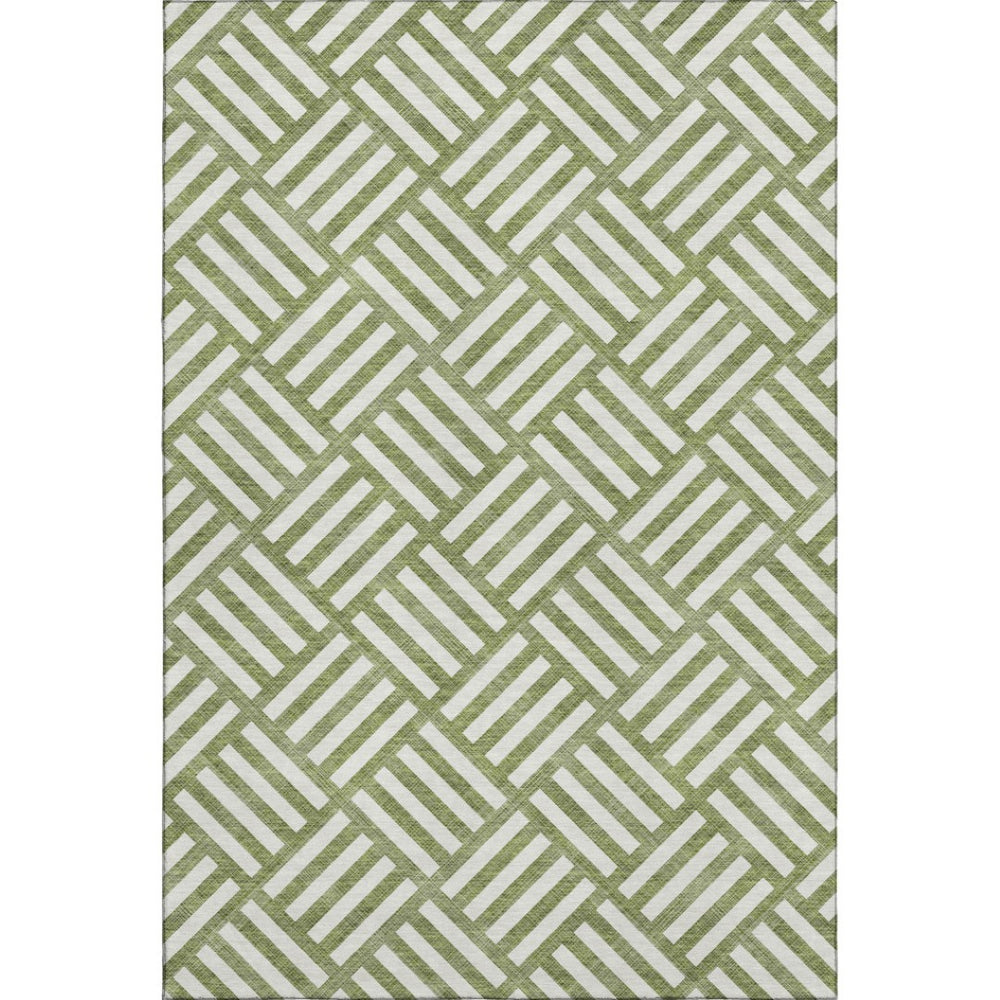 HomeRoots 8' X 10' Olive Green Geometric Area Rug - Washable, UV-Protected, Durable, and Stain-Resistant Design 652393