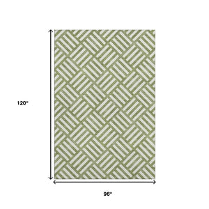 HomeRoots 8' X 10' Olive Green Geometric Area Rug - Washable, UV-Protected, Durable, and Stain-Resistant Design 652393
