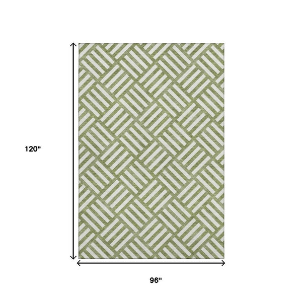 HomeRoots 8' X 10' Olive Green Geometric Area Rug - Washable, UV-Protected, Durable, and Stain-Resistant Design 652393