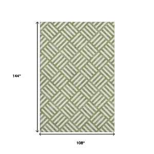 HomeRoots 9' X 12' Olive Green & Ivory Geometric Area Rug – Durable, Washable, UV-Protected for High-Traffic Rooms 652394