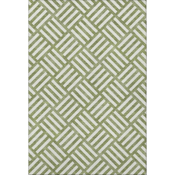 HomeRoots 9' X 12' Olive Green & Ivory Geometric Area Rug – Durable, Washable, UV-Protected for High-Traffic Rooms 652394