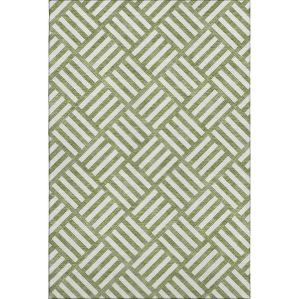 HomeRoots 10' Olive Green and Ivory Geometric Area Rug - Washable, UV Protected, Modern Style for High-Traffic Areas 652395