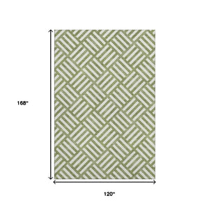HomeRoots 10' Olive Green and Ivory Geometric Area Rug - Washable, UV Protected, Modern Style for High-Traffic Areas 652395