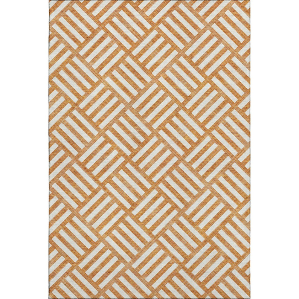 HomeRoots 5' X 8' Orange and Ivory Geometric Area Rug - Stain Resistant, UV Protected, Easy Care for Homes 652397