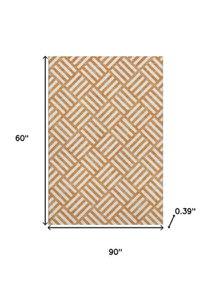 HomeRoots 5' X 8' Orange and Ivory Geometric Area Rug - Stain Resistant, UV Protected, Easy Care for Homes 652397