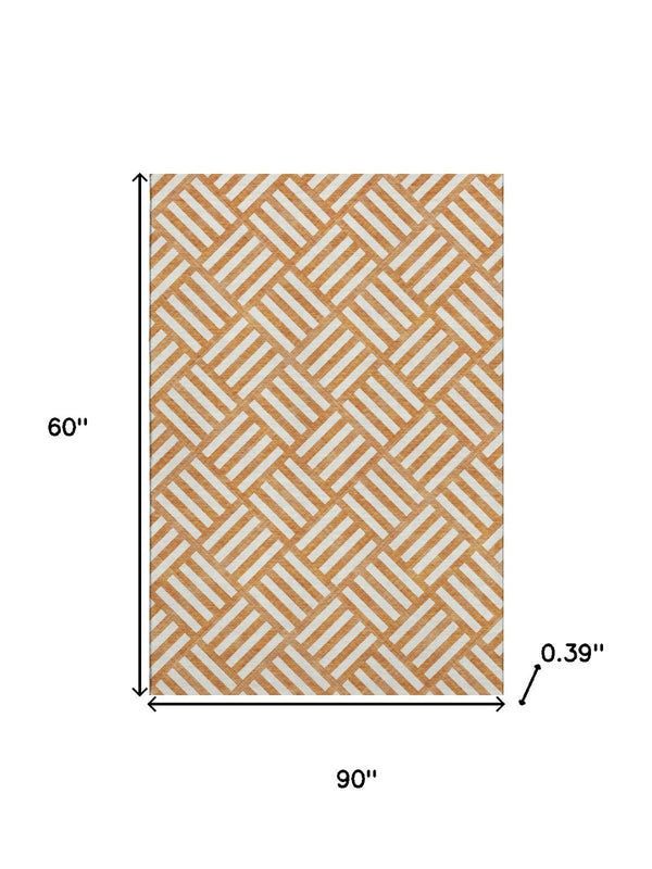 HomeRoots 5' X 8' Orange and Ivory Geometric Area Rug - Stain Resistant, UV Protected, Easy Care for Homes 652397