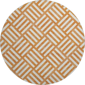 HomeRoots 8' Orange and Ivory Geometric Round Rug - UV Protected, Washable, Stylish & Durable for Every Home 652398