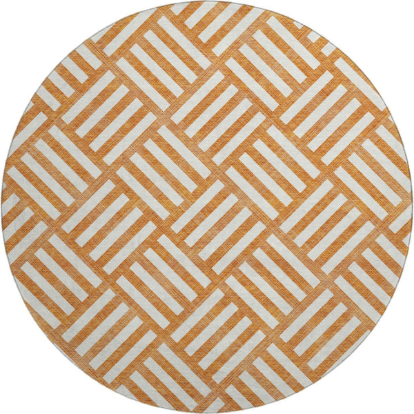 HomeRoots 8' Orange and Ivory Geometric Round Rug - UV Protected, Washable, Stylish & Durable for Every Home 652398