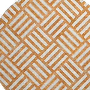 HomeRoots 8' Orange and Ivory Geometric Round Rug - UV Protected, Washable, Stylish & Durable for Every Home 652398