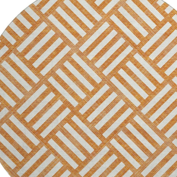 HomeRoots 8' Orange and Ivory Geometric Round Rug - UV Protected, Washable, Stylish & Durable for Every Home 652398