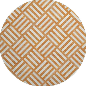 HomeRoots 8' Orange and Ivory Geometric Round Rug - UV Protected, Washable, Stylish & Durable for Every Home 652398